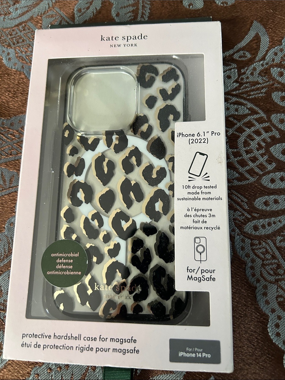kate spade Leopard Print iPhone 14 Pro Case in Black, White & Gold